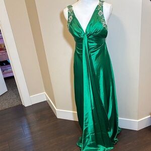 Scala Emerald Green Beaded Strap Evening Gown